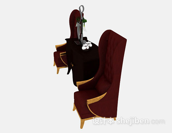 免费欧式红色木质桌椅3d模型下载