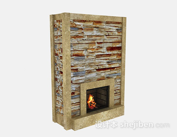 棕色石材壁炉3d模型下载