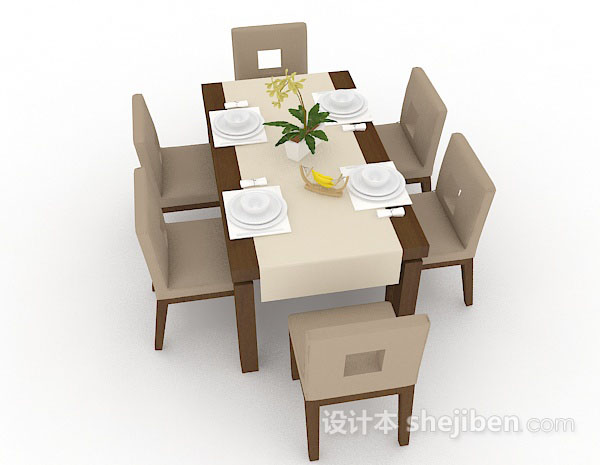 设计本浅棕色木质餐桌椅3d模型下载