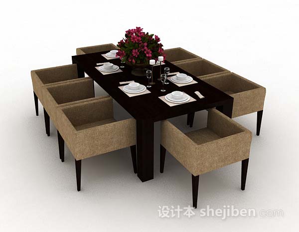 免费现代简约棕色餐桌椅3d模型下载