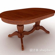 椭圆形实木餐桌3d模型下载