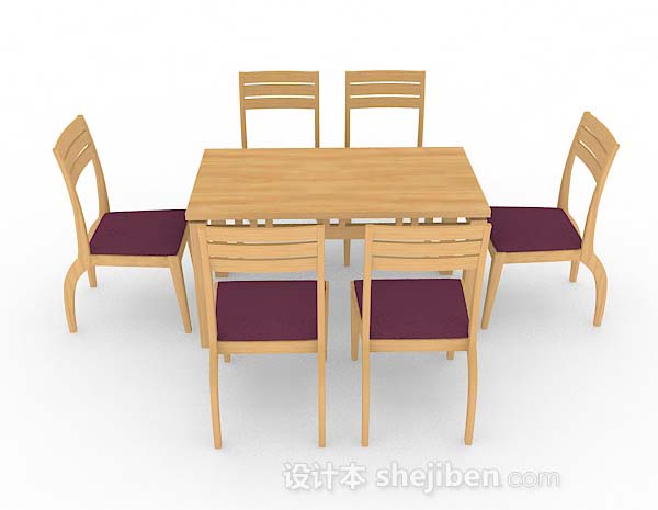 现代风格黄色简约木质餐桌椅3d模型下载