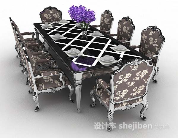 设计本欧式花纹餐桌椅3d模型下载