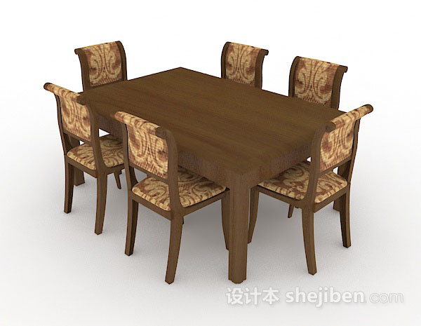 现代风格木质棕色桌椅组合3d模型下载