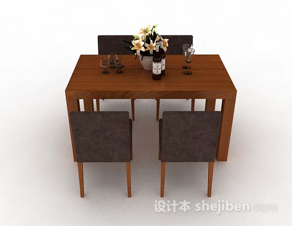 现代风格棕色木质简约餐桌3d模型下载