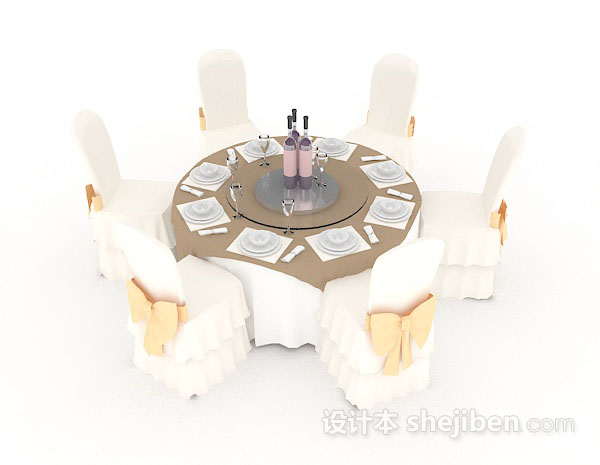 免费米黄色餐厅桌椅组合3d模型下载
