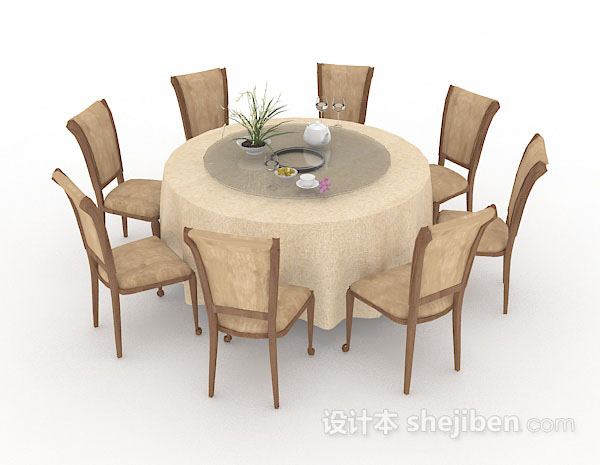 现代风格黄棕色餐厅桌椅组合3d模型下载