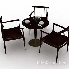 棕色简单木质餐桌椅3d模型下载