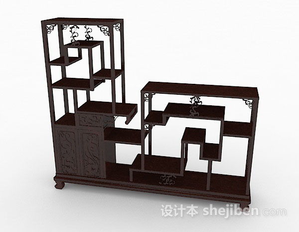 中式风格中式深棕色木质展示柜3d模型下载