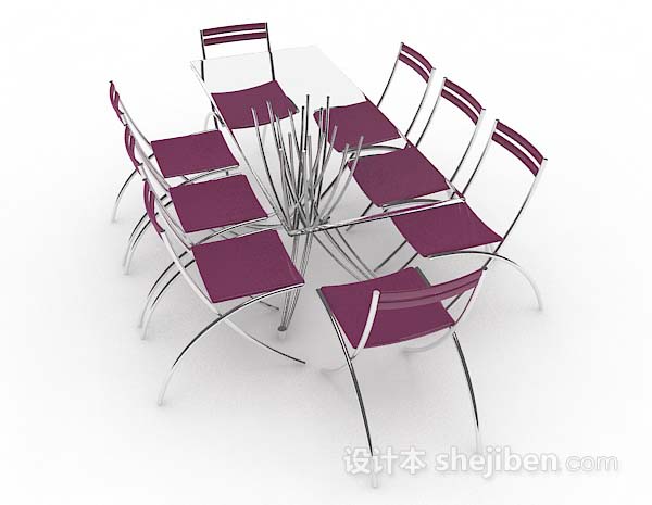 设计本紫色简约餐桌椅3d模型下载