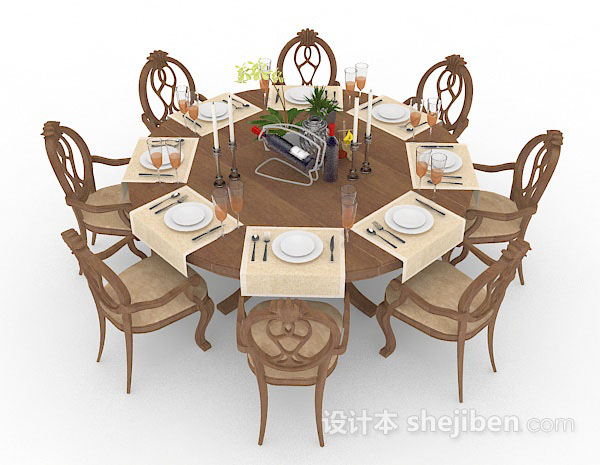 圆形木质餐桌椅