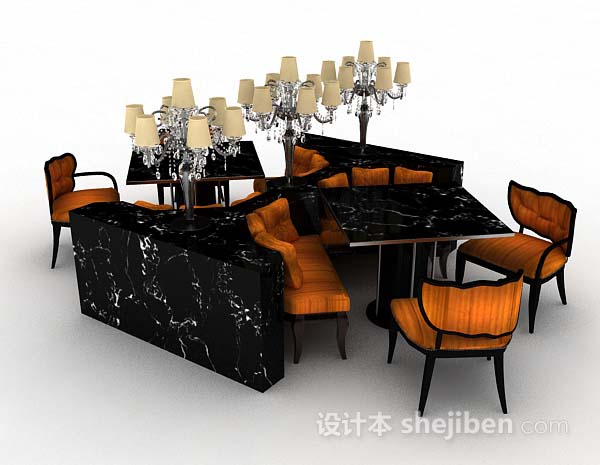 设计本黑色餐厅餐桌椅3d模型下载