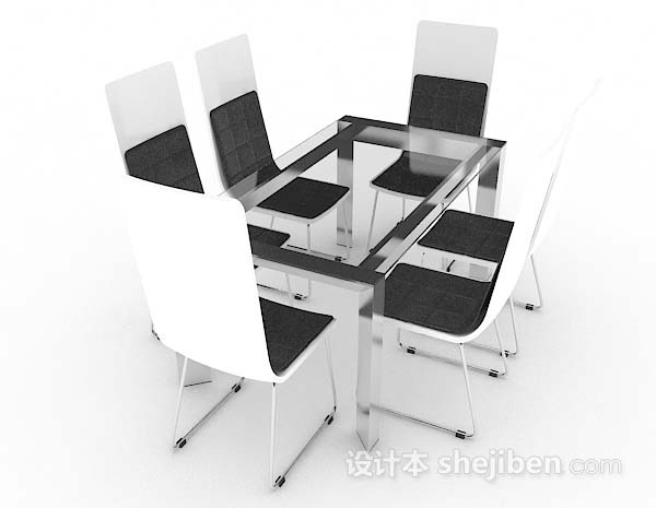 现代风格黑白简约餐桌椅3d模型下载