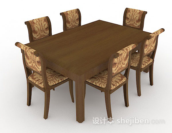设计本木质棕色桌椅组合3d模型下载