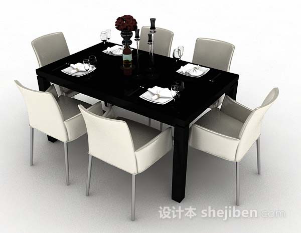 免费简约黑白餐桌椅3d模型下载