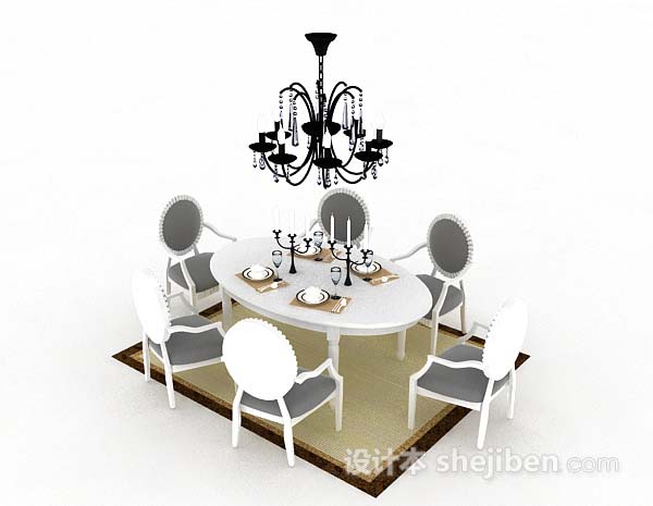 免费简欧白色餐桌椅3d模型下载