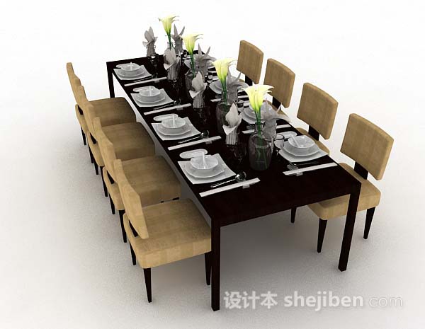 设计本简约棕色木质餐桌椅3d模型下载