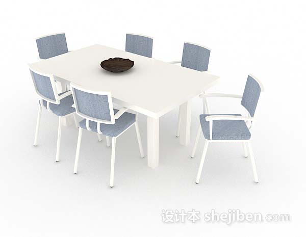 免费简约清新蓝白色餐桌椅3d模型下载