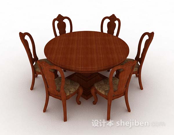 现代风格圆形棕色餐桌椅3d模型下载