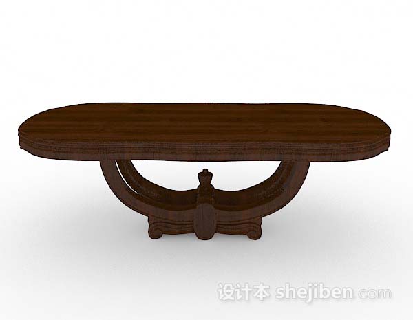 现代风格棕色木质椭圆形餐桌3d模型下载