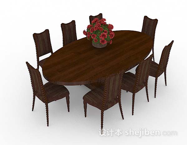 椭圆形棕色木质餐桌椅