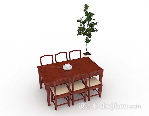 免费木质简约餐桌椅3d模型下载