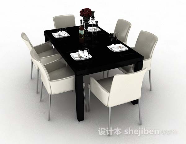 设计本简约黑白餐桌椅3d模型下载