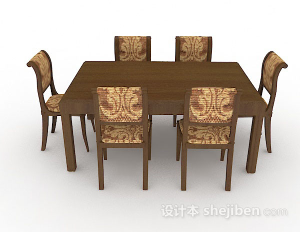 木质棕色桌椅组合3d模型下载