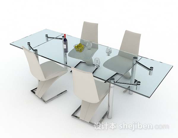 免费简约玻璃餐桌椅3d模型下载