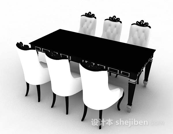 设计本欧式黑白餐桌椅3d模型下载