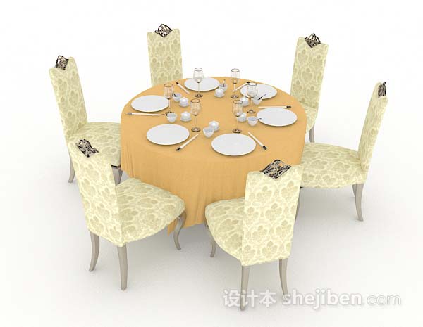 免费黄色圆形餐桌椅3d模型下载