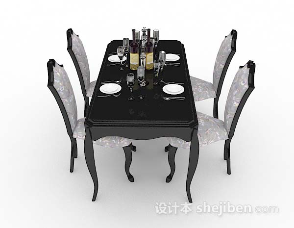 欧式风格欧式简约木质餐桌椅3d模型下载