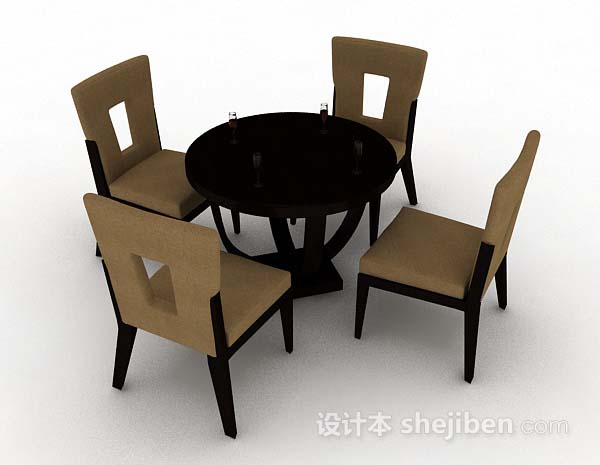 设计本简单木质棕色餐桌椅3d模型下载