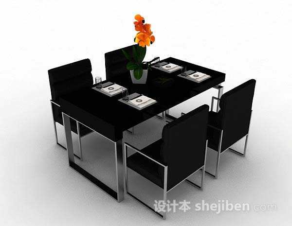 现代风格现代简约黑色餐桌椅3d模型下载