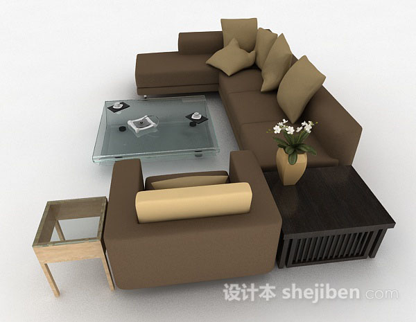 设计本棕色家居组合沙发3d模型下载