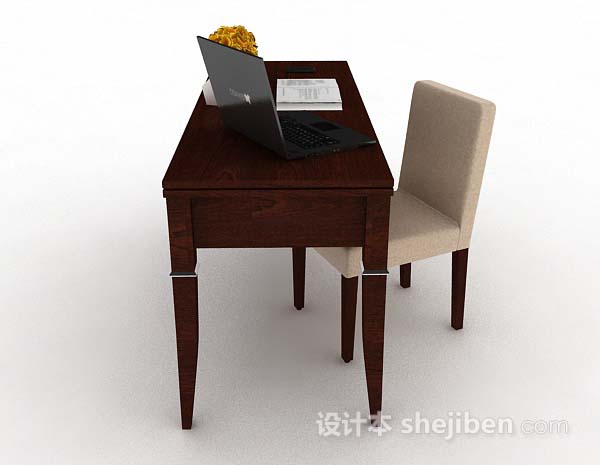 设计本简约木质书桌椅3d模型下载