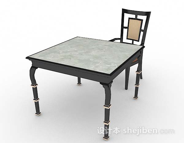 灰色方形餐桌椅3d模型下载