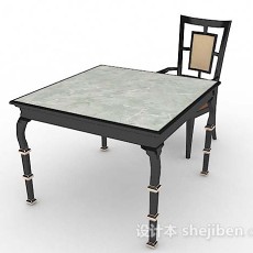 灰色方形餐桌椅3d模型下载