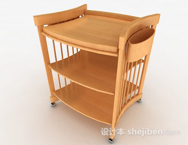 免费棕色木质移动餐桌3d模型下载