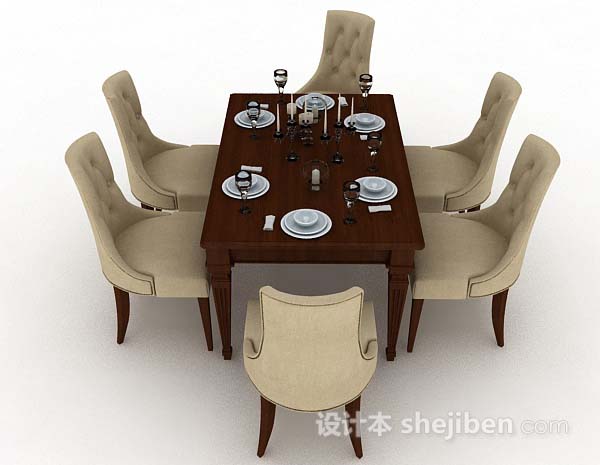 欧式风格欧式木质简约餐桌椅3d模型下载
