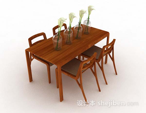 现代风格简单木质餐桌椅3d模型下载