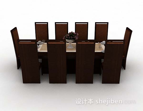 现代风格简单棕色木质餐桌椅3d模型下载