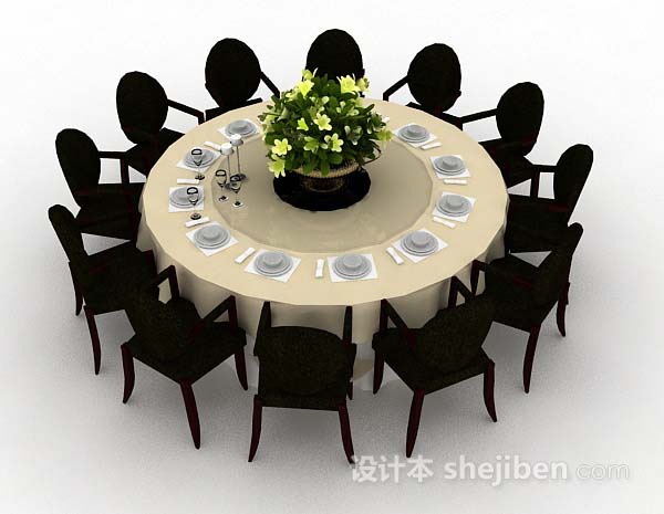 免费简约圆形餐桌椅3d模型下载