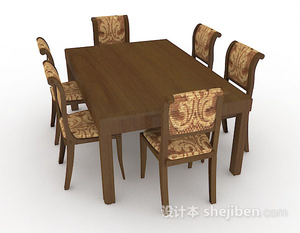 免费木质棕色桌椅组合3d模型下载
