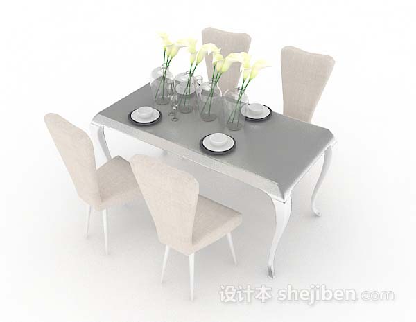 免费浅棕色简约餐桌椅3d模型下载