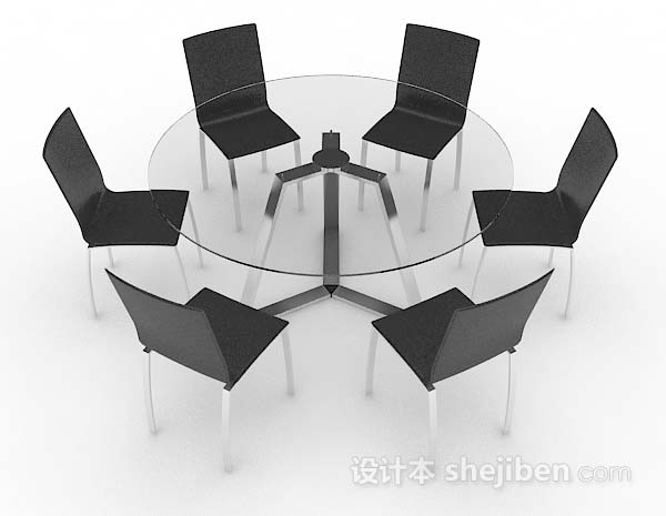 现代风格圆形灰色简约餐桌椅3d模型下载