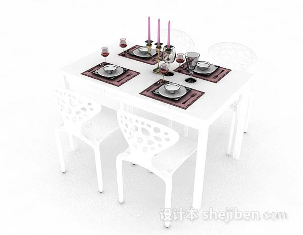 设计本白色简约餐桌椅3d模型下载