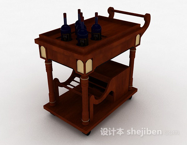 免费木质移动餐桌3d模型下载