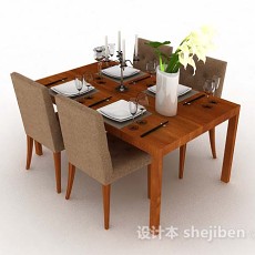 简单木质餐桌椅3d模型下载