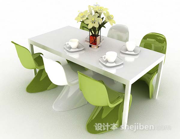 免费现代简约绿色餐桌椅3d模型下载